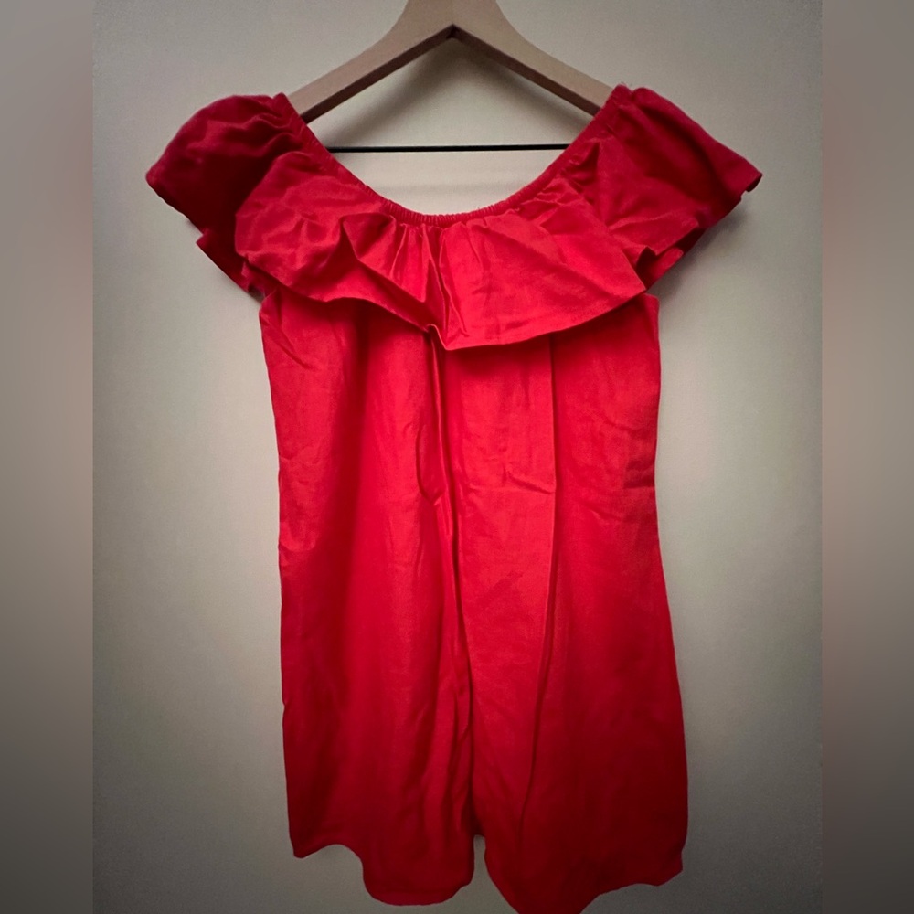 Red off-the-shoulder dress